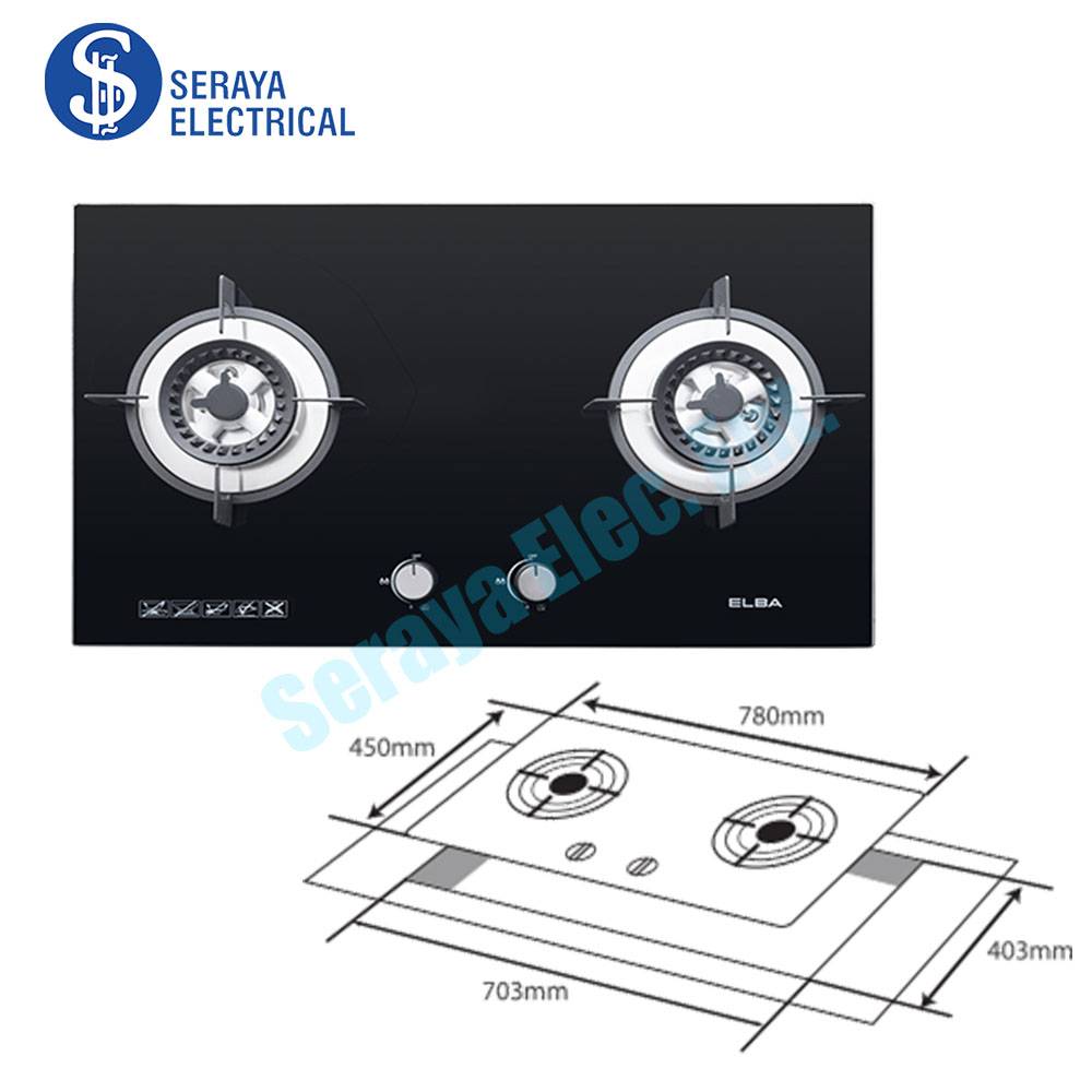 Elba 5.0kW BuiltIn Double Burner Glass Hob EGHK8842G(BK)