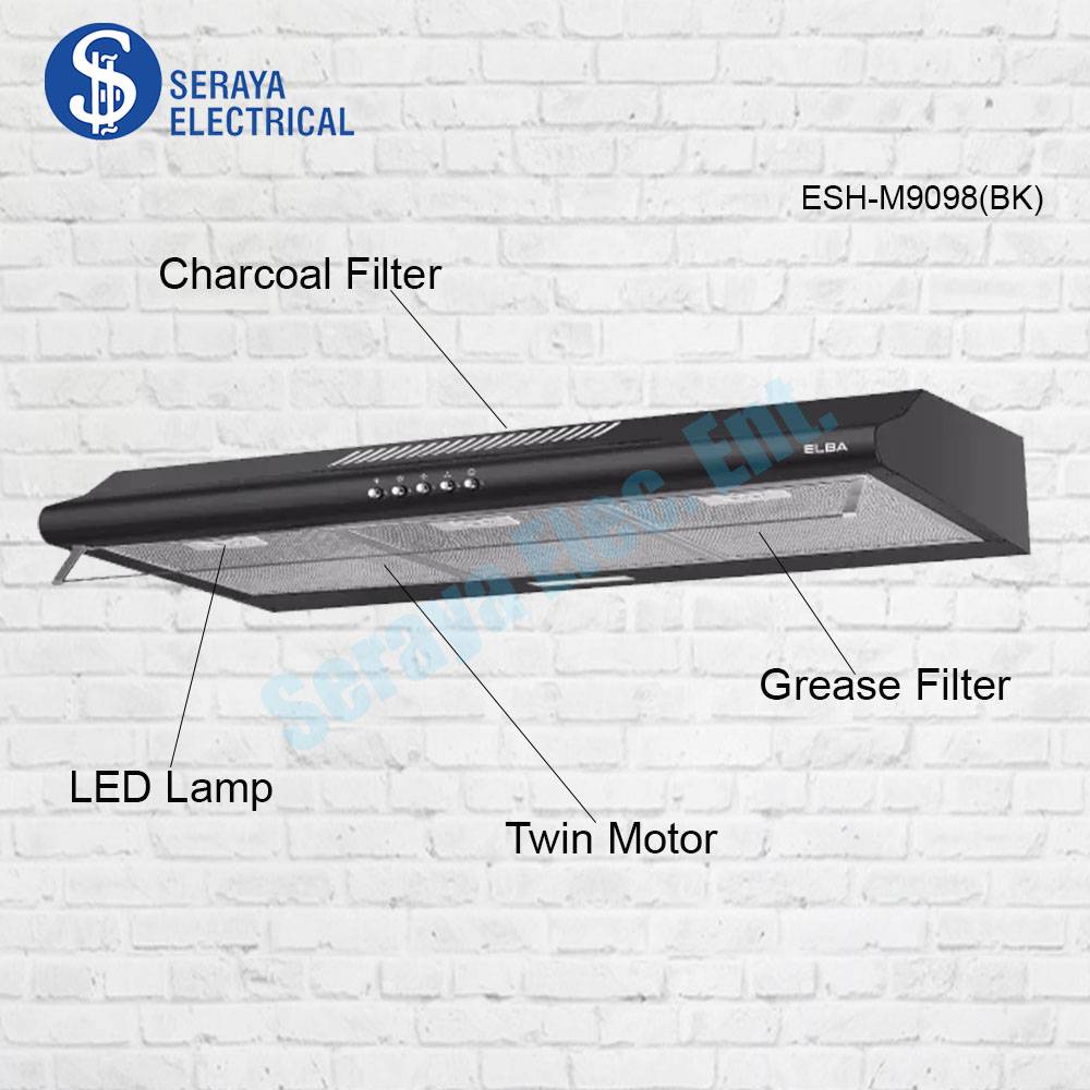 Elba 90cm Slim Cooker Hood ESHM9098(BK)