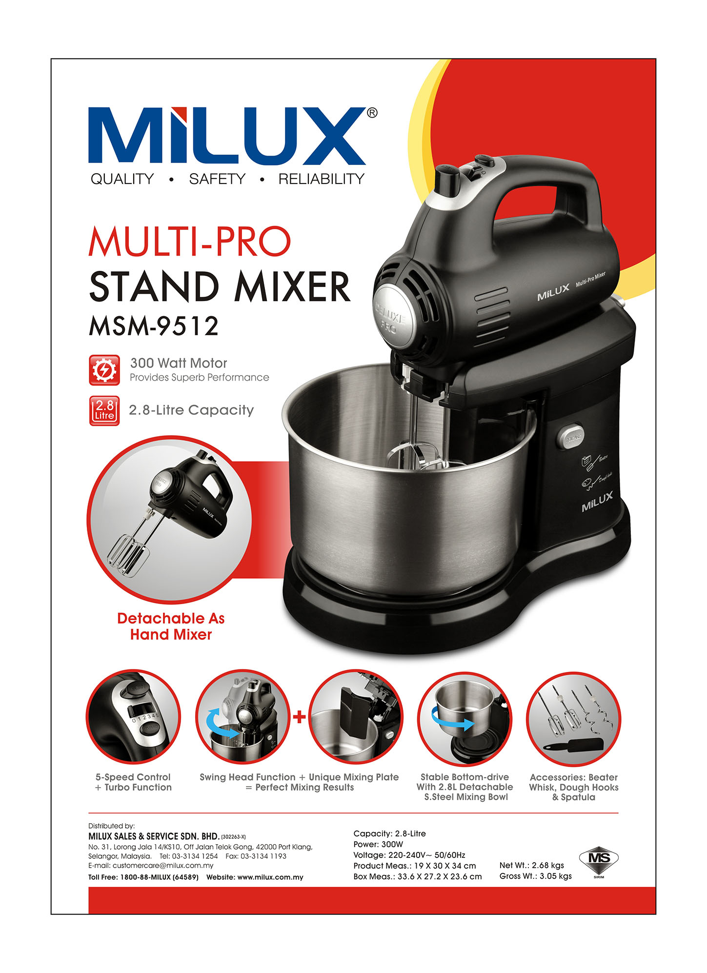 MSM9512 Milux MultiPro Stand Mixer with Swing Head Function